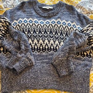 LOFT Blue and Cream Patterned Sweater
